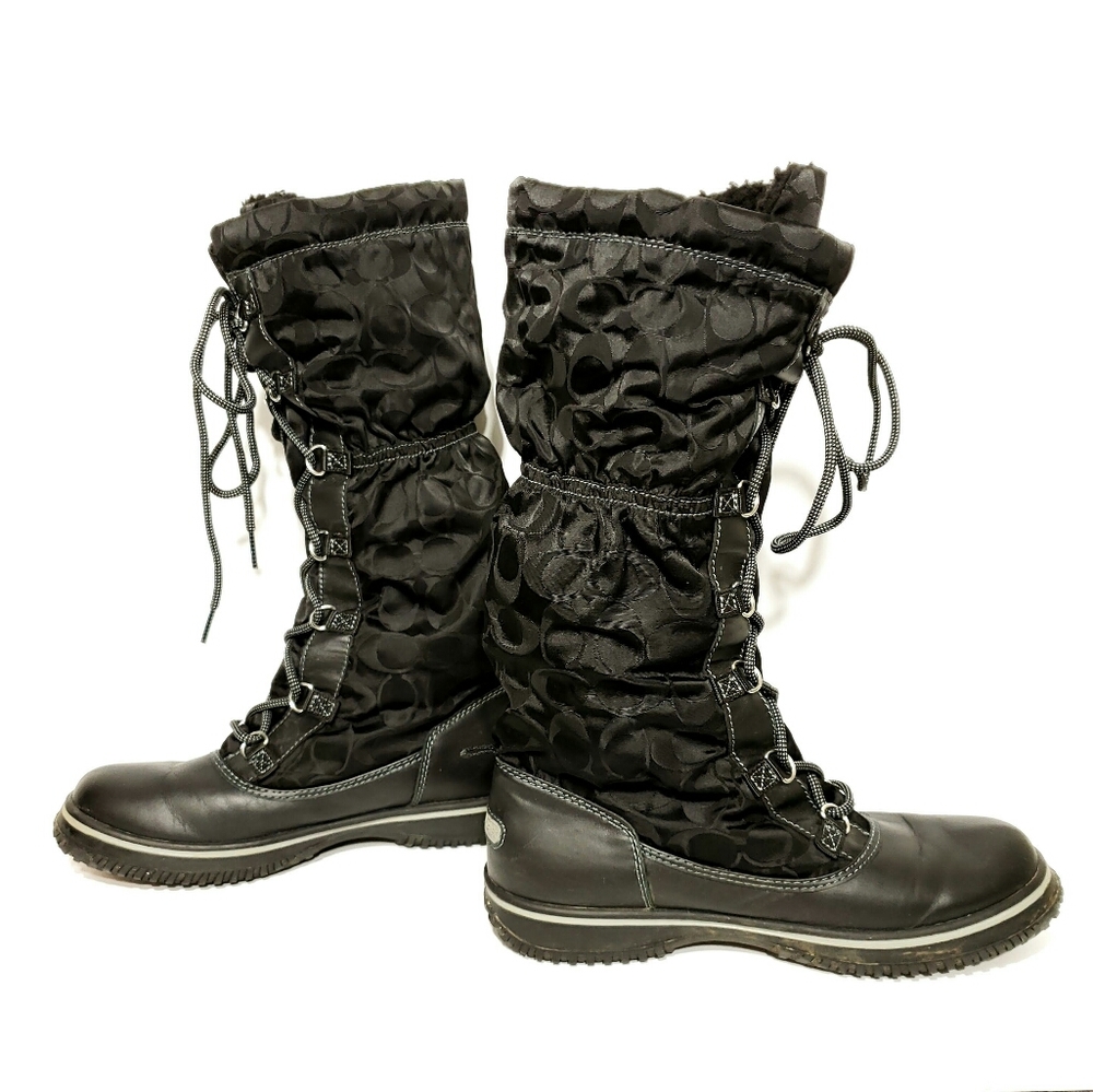 Coach Signature Black Lace Up Boots